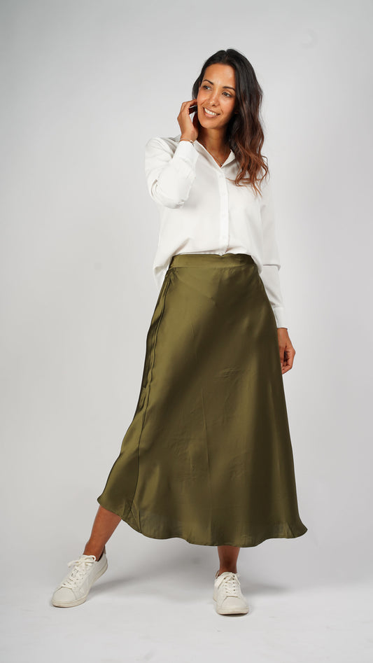 Long Green Satin Skirt