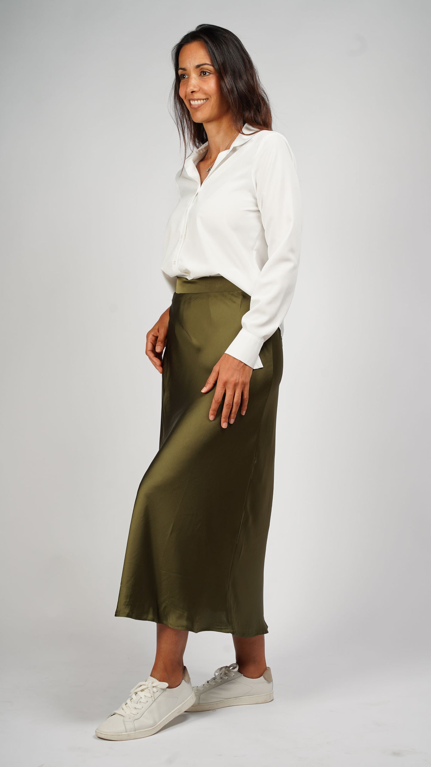 Long Green Satin Skirt