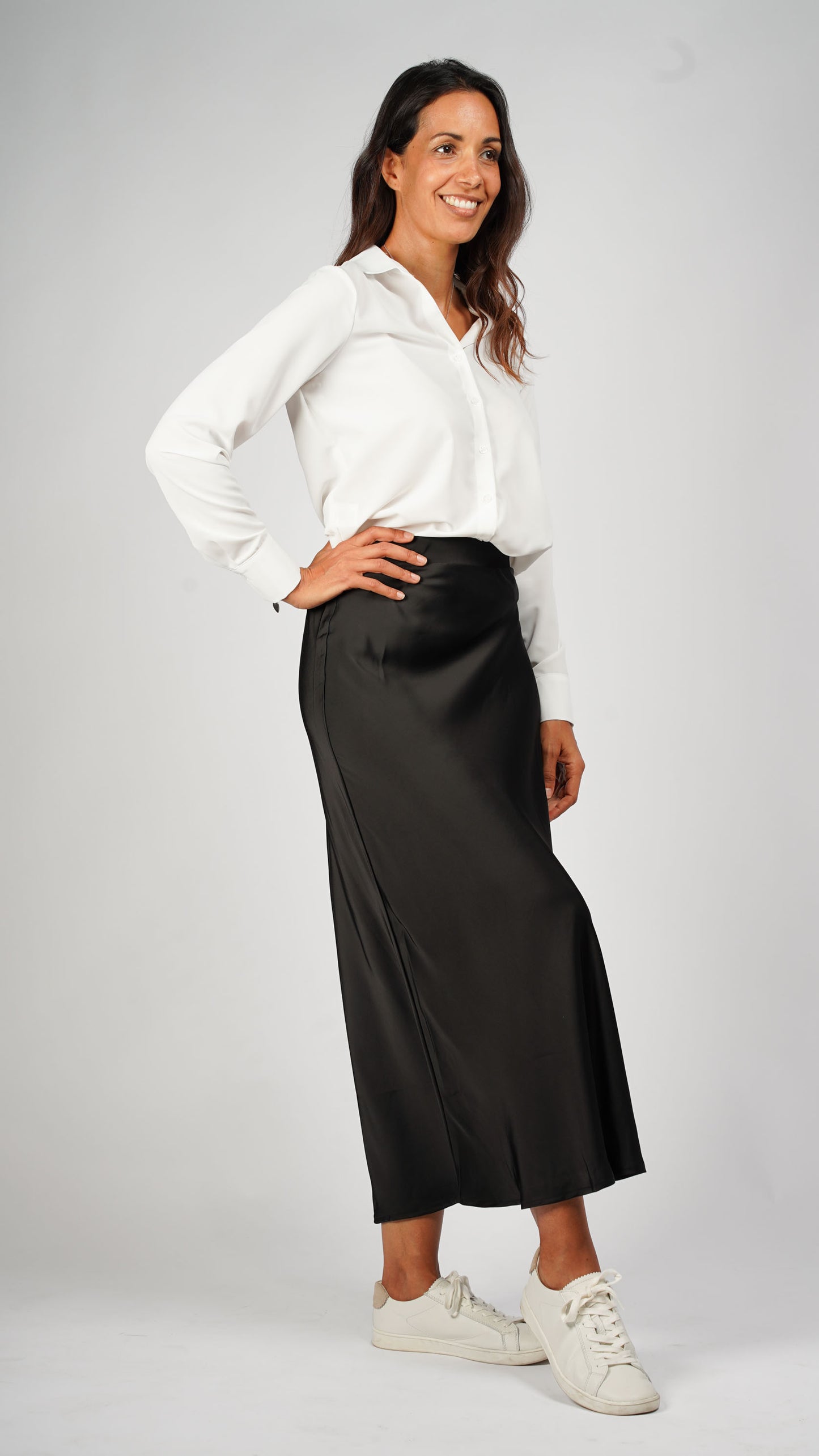 Long Black Satin Skirt