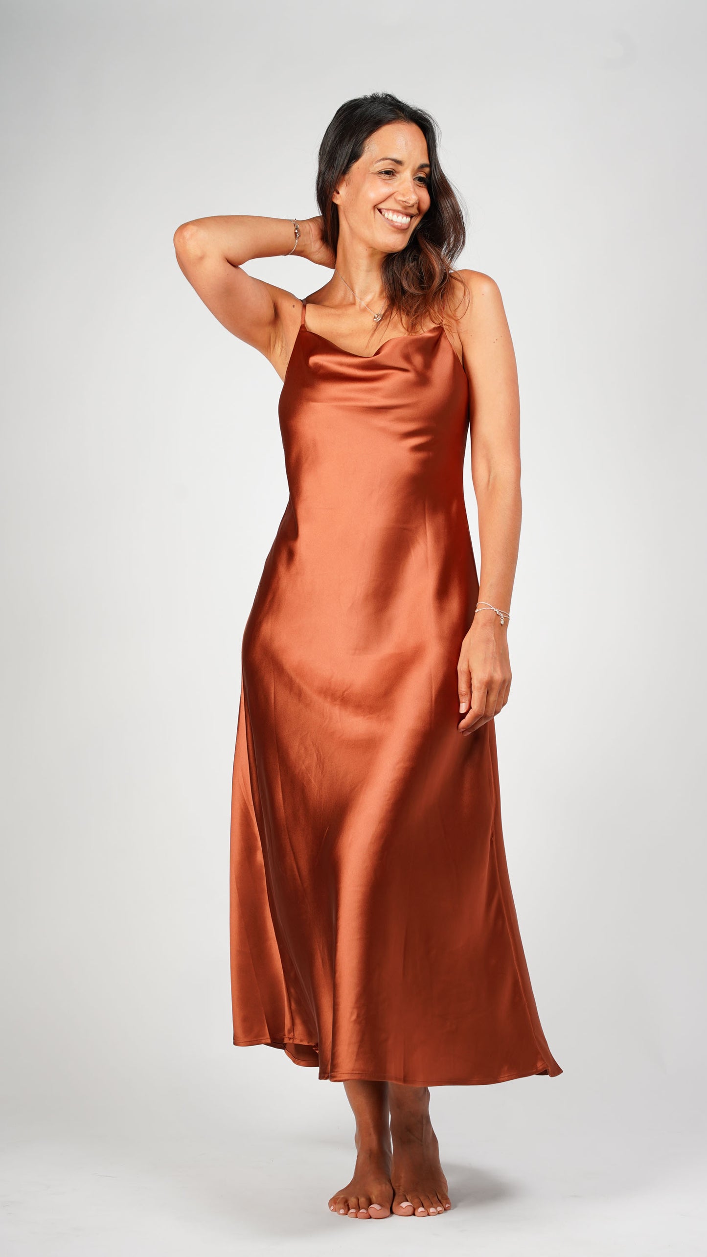 Long Satin Lingerie Dress Copper