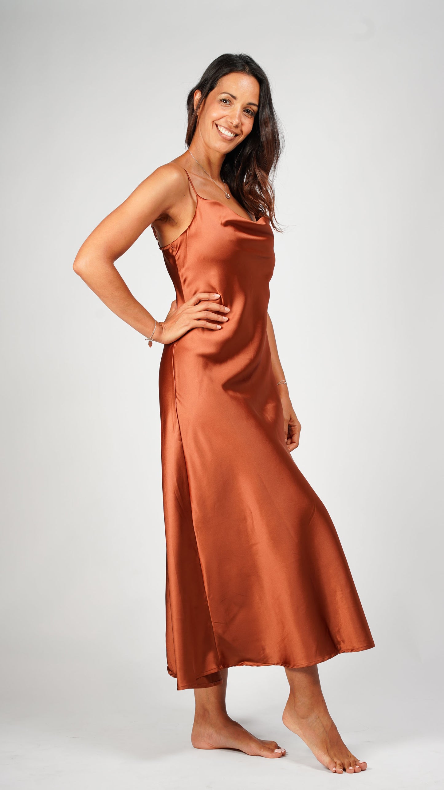 Long Satin Lingerie Dress Copper