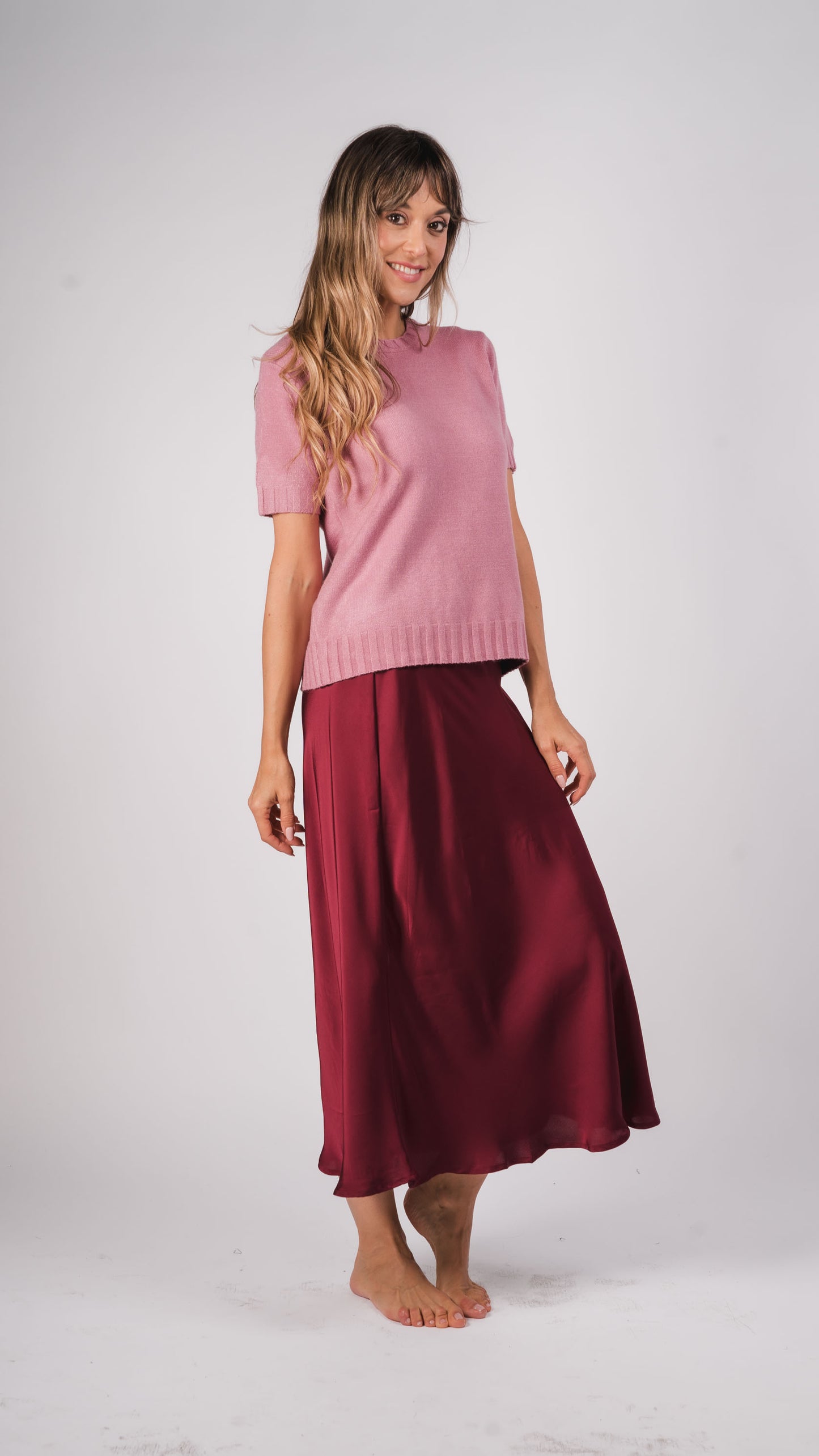 Long Garnet Satin Skirt