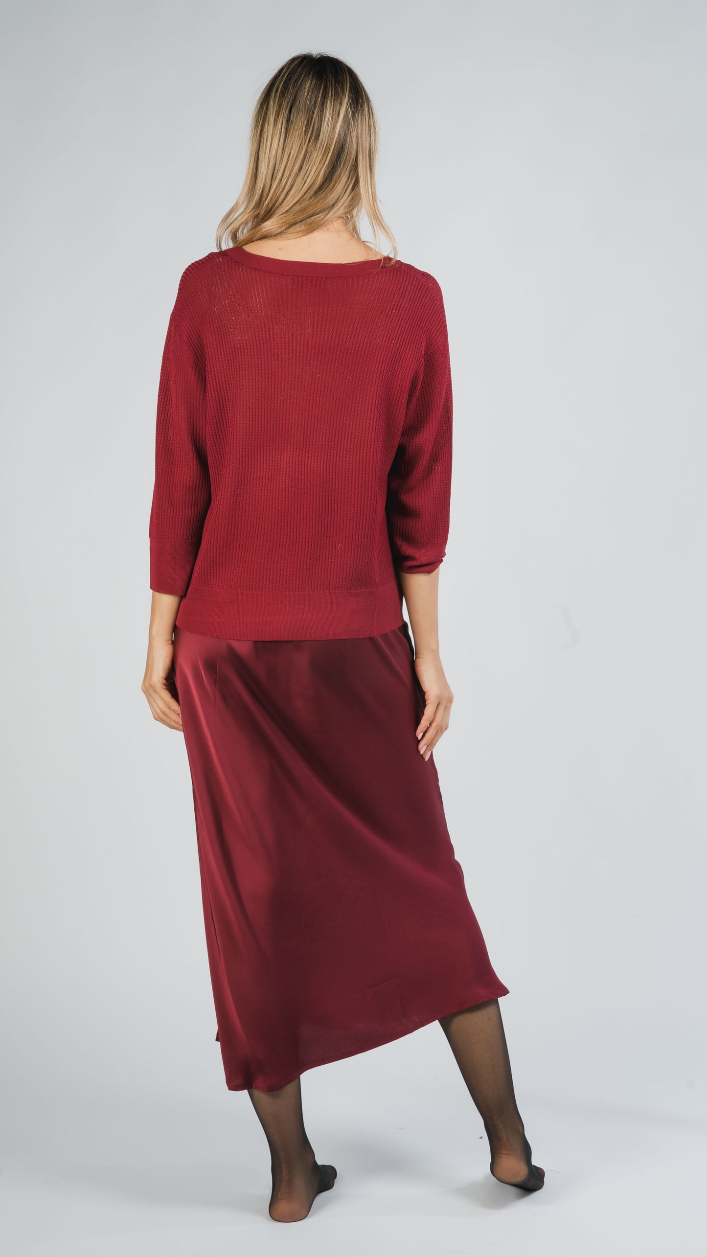 Long Garnet Satin Skirt