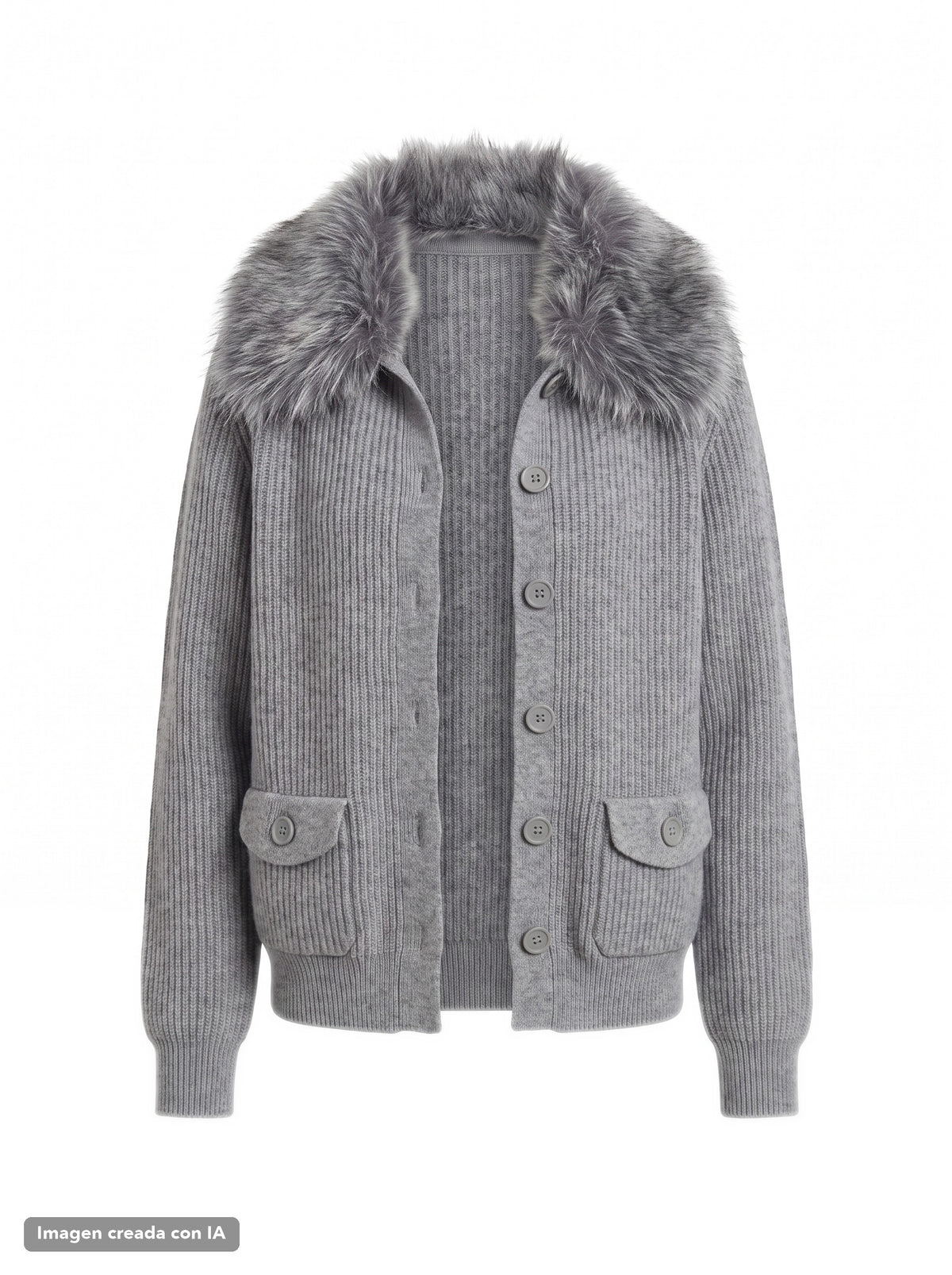 Chaqueta de punto con cuello de pelo gris para mujer - G-Barcelona