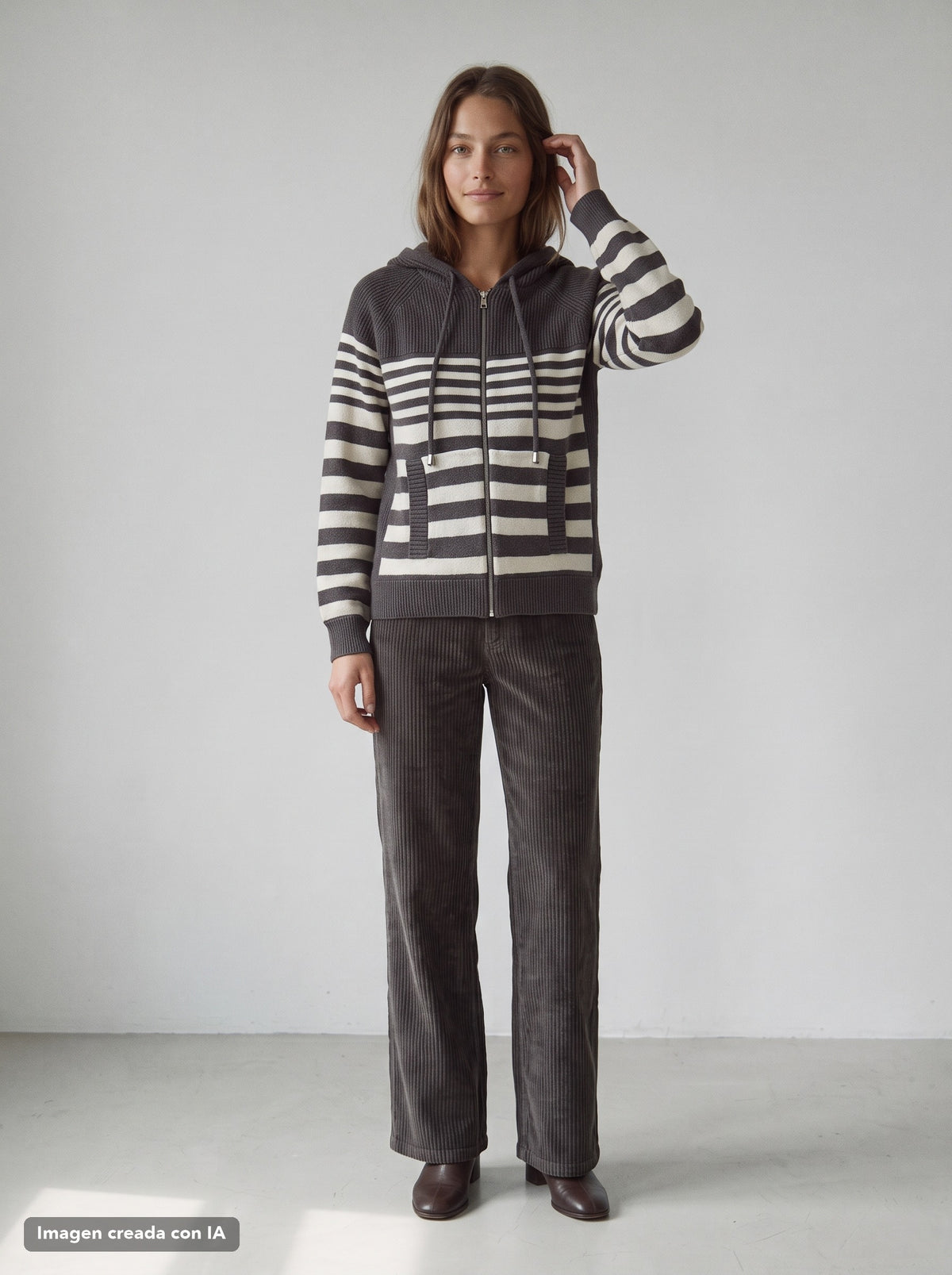 Chaqueta de rayas con capucha y cremallera para mujer - G-Barcelona