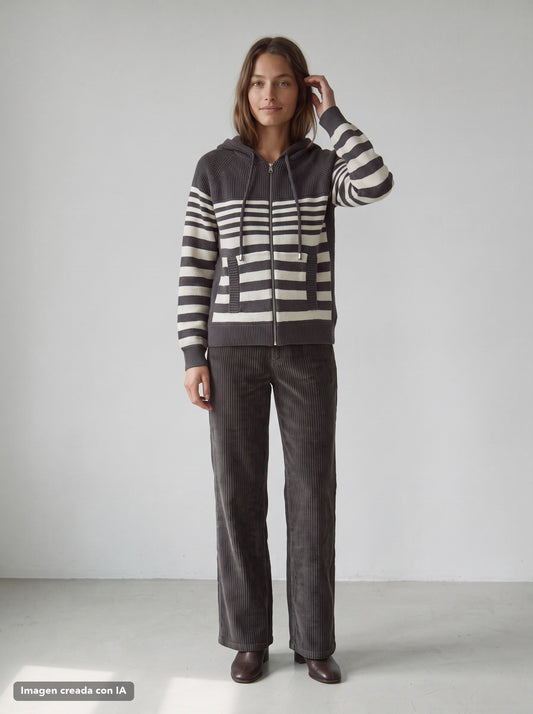 Chaqueta de rayas con capucha y cremallera para mujer - G-Barcelona
