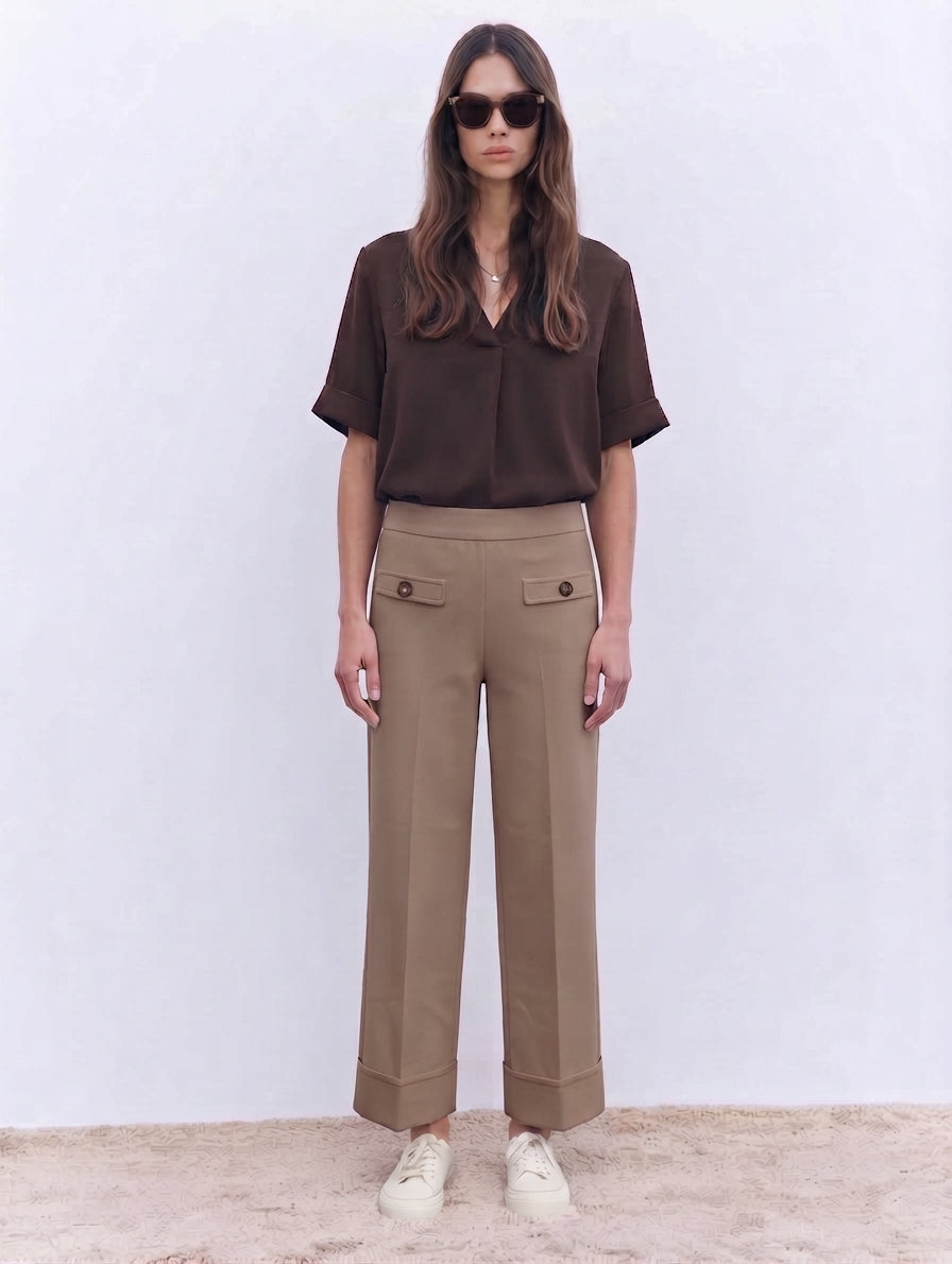 Pantalón cropped camel para mujer - G-Barcelona