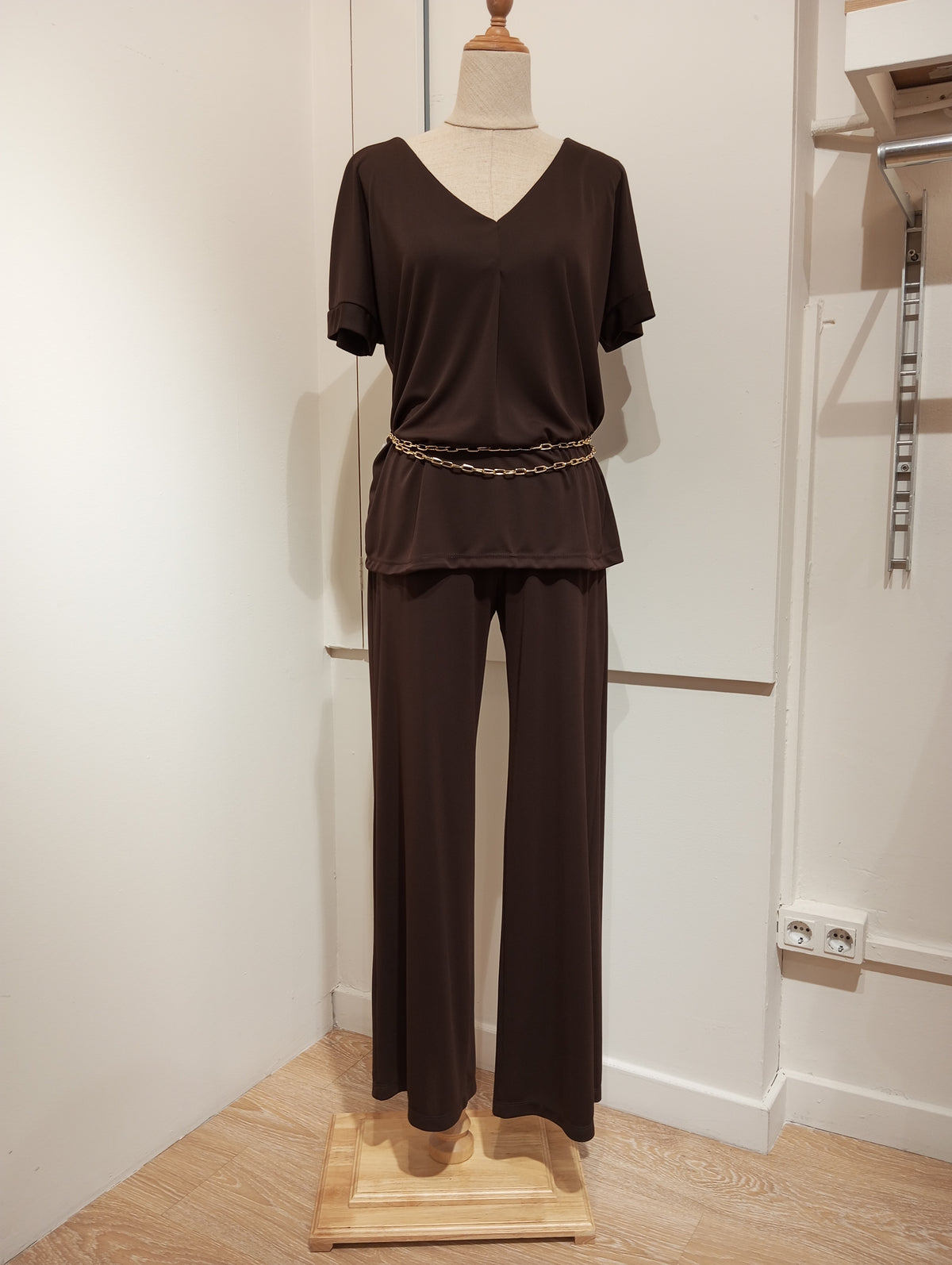 Pantalón fluido de punto marrón para mujer - G-Barcelona
