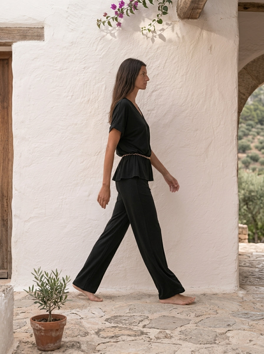 Pantalón fluido de punto negro para mujer - G-Barcelona