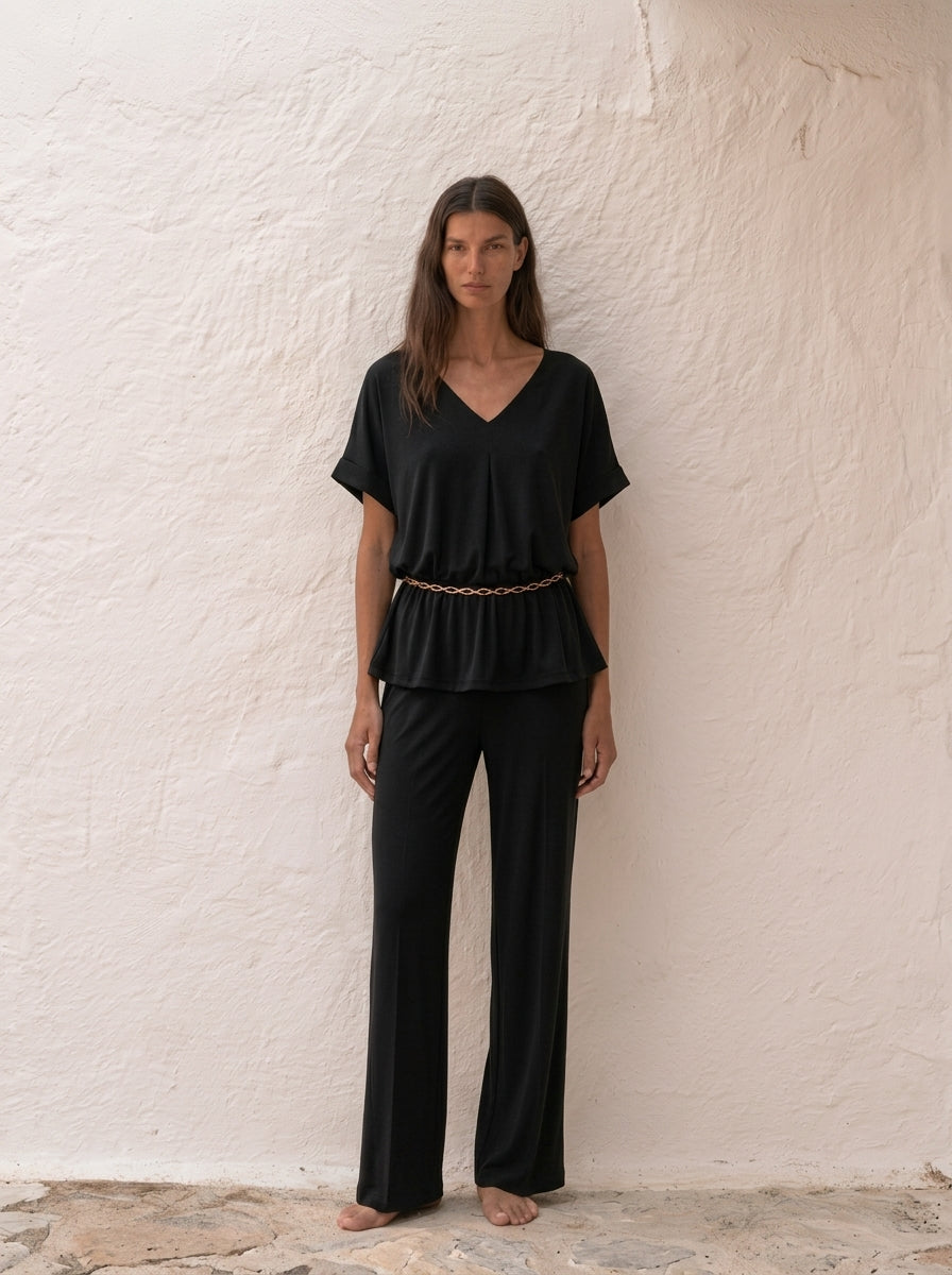 Pantalón fluido de punto negro para mujer - G-Barcelona