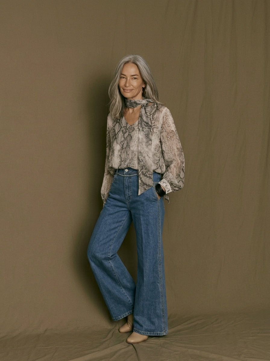 Tejano wide leg con tachuelas para mujer - G-Barcelona