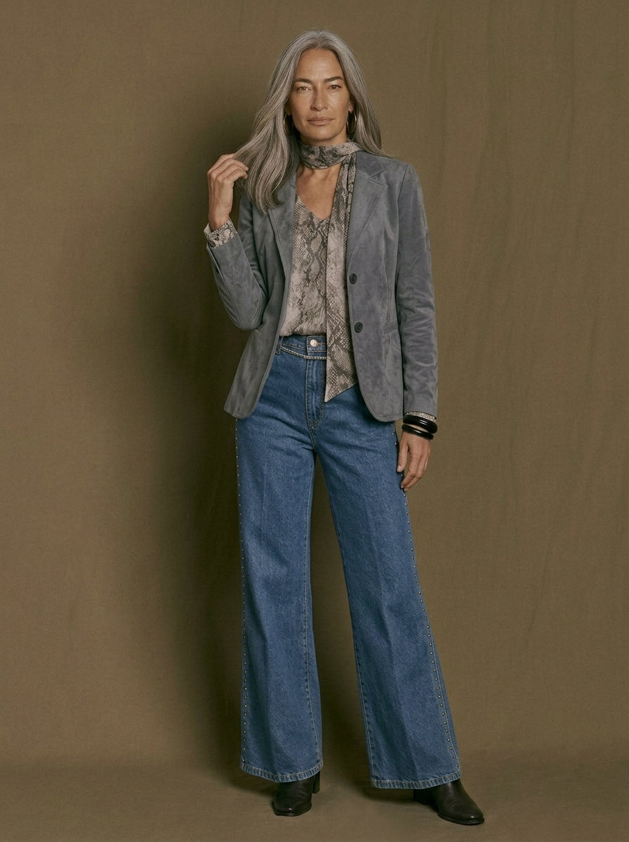 Tejano wide leg con tachuelas para mujer - G-Barcelona